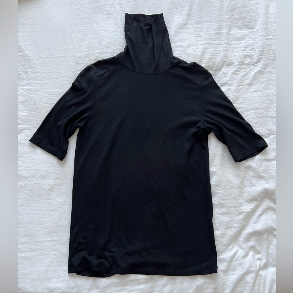 Majestic Filatures Soft Touch Half Sleeve Turtleneck in Black